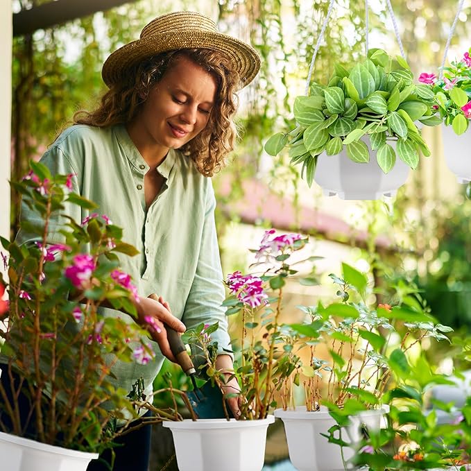 Roshtia 50 Pcs Plastic Hanging Plant Pots with Hooks Flower Pots Baskets Outdoor Hanging Nursery Planter Holder for Home Garden Balcony Porch(Gray White,5.1 inch)