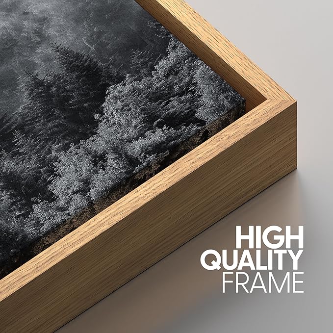 SIGNWIN Framed Canvas Print Wall Art Set Black & White Misty Mountain Forest Nature Wilderness Photography Modern Art Chic Landscape Relax/Calm for Living Room, Bedroom, Office - 16"x24"x3 Natural