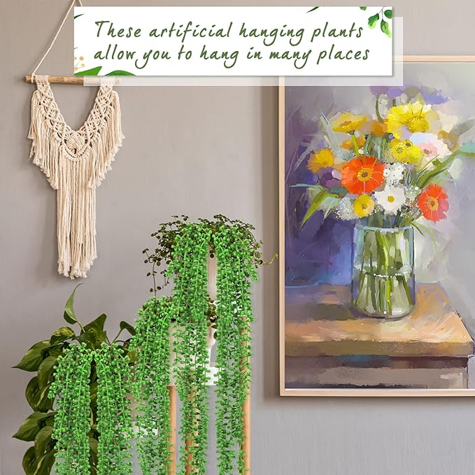 16 Pcs Artificial Succulents Bulk Hanging Plants 24 Inches Large Fake String of Pearls Faux Plants Wall Greenery Decor for Garden Indoor Outdoor Decoration (Fresh Style)