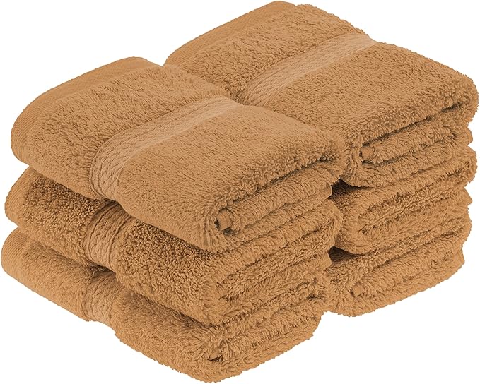 BLUENILEMILLS BNM Egyptian Cotton 6-Piece Towel Set, Includes 6 Face Towels, Attached Loop for Easy Hanging and Storage, Hotel Quality, Perfect for Bathroom, Gym, Shower Space, or Spa, Rust
