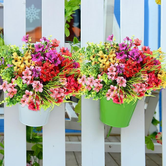 Zeyune 56 Bundles Artificial Flowers Fake UV Resistant for Outdoor Plastic Greenery Shrubs Plants No Fade Faux Flower for Garden Porch Patio Window Wedding Party Decor(Multi Color,Elegant)