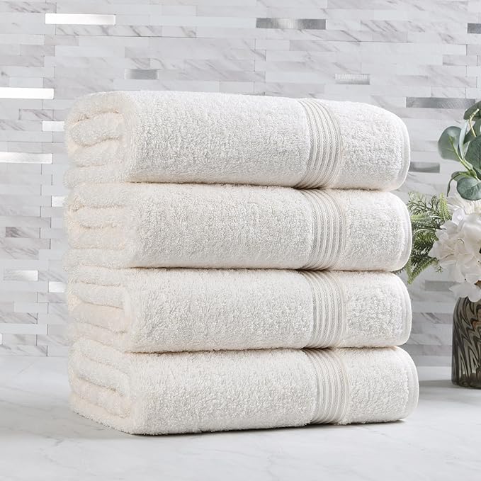 Superior Egyptian Cotton 4-Piece Bath Towel Set for Shower, Bath, Spa, Resort, Hotel, Soft Body Towels, Airbnb Essentials, Apartment, Dorm, Quick Dry, Absorbent, Bathroom Basics, Ivory