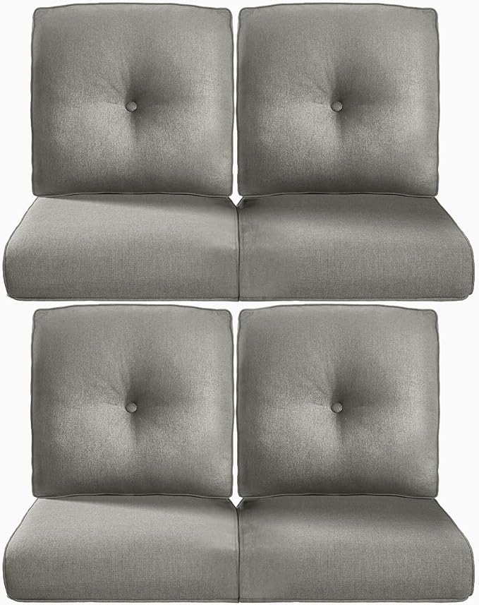 22x25/22x24 Outdoor Chair Cushions Set of 4 - Heavy Duty High Back Replacement Zippered Cushion for Patio Furniture Set Dining Gliding Rocking Chairs Loveseat L-Shape Sofa - Grey/Button