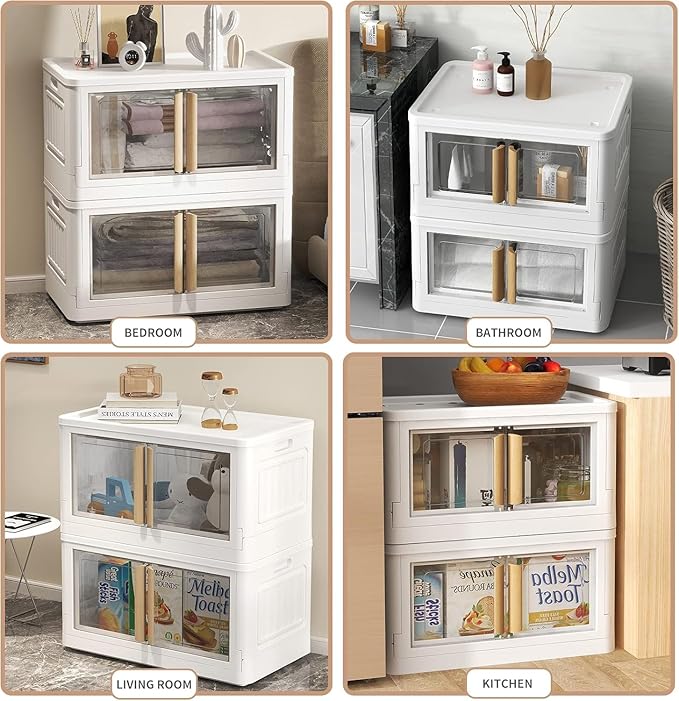 KHNR Storage Bins with Lids,78 Quart Plastic Bins with Lids,Large Closet Organizers,Collapsible Storage Bins with Wheels,Double Door Stackable Bins for Clothes,Home