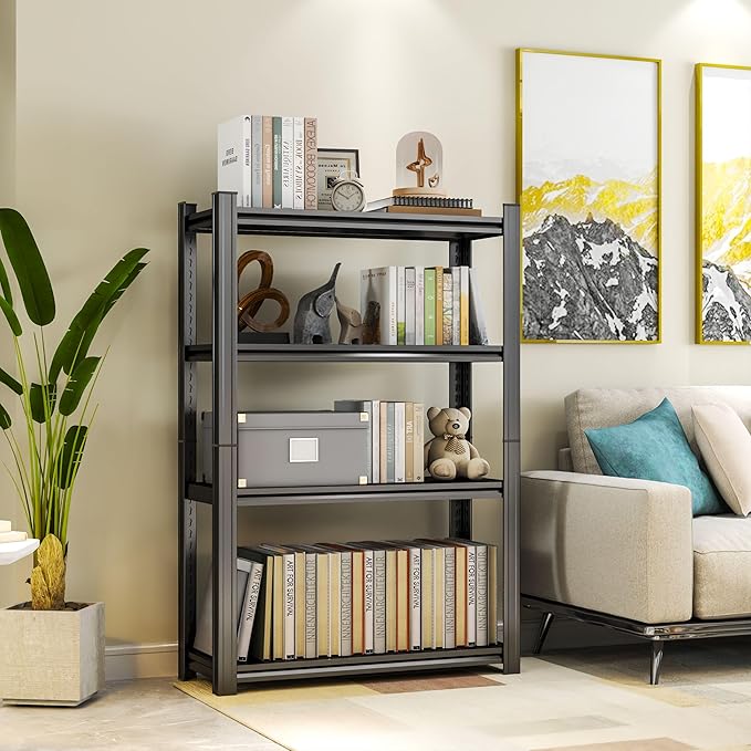 Tall Bookshelf with Open Shelves, Metal Office Book Shelf, Adjustable Organizer Bookcase, Standing Storage Organizer Shelf for Living Room (35.4" W*15.8" D*54" H)