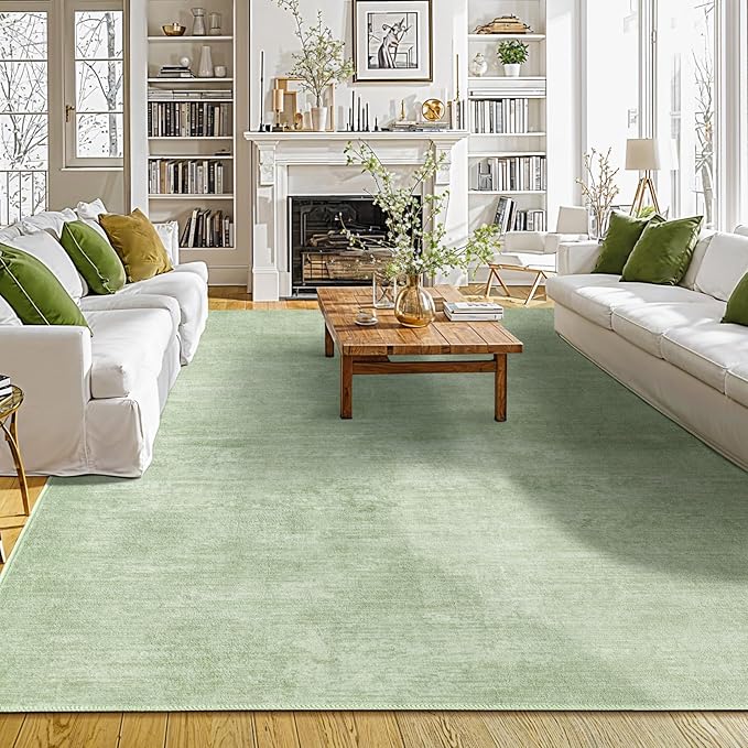 Washable Rug 10x14 Area Rugs for Living Room - Stain Resistant Non-Slip Backing Boho Rug for Bedroom,Durable & Ultra-Thin Vintage Large Area Rug(10x14,Green)