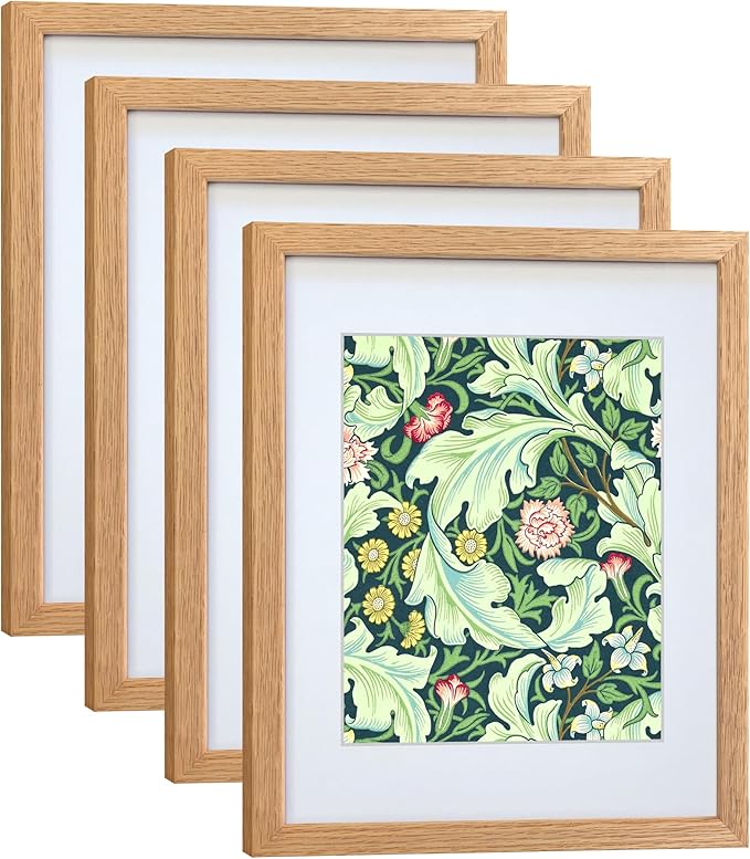 11x14 Picture Frame Set of 4 OAK Solid Wood with Real Glass for Pictures 8x10 with Mat or 11x14 Without Mat, Wall Mount or Tabletop Gallery Photo Frames(4 Pack, Oak)