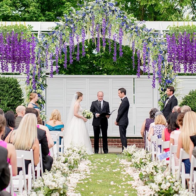24 Pack Artificial Fake Wisteria Vine Ratta (3.75 Feet) Hanging Garland Silk Flowers String Home Party Wedding Decor (Blue)