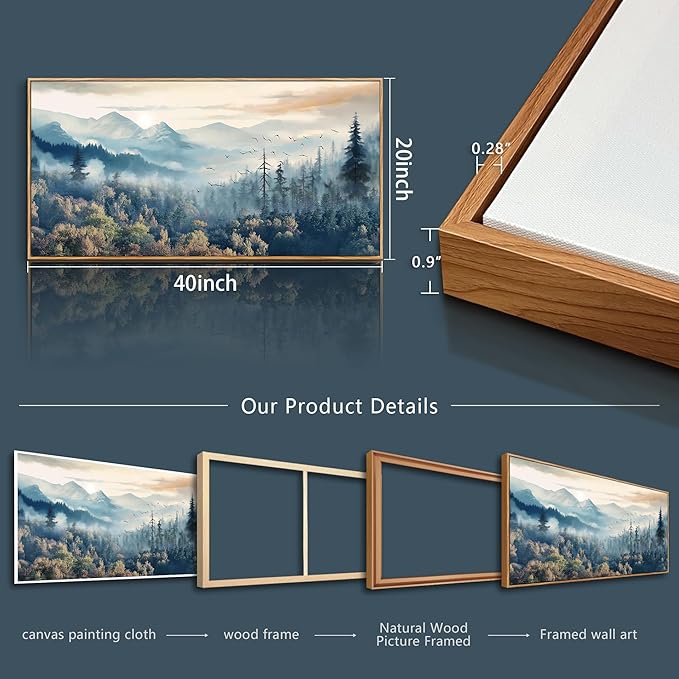 MHARTK66 Wood Framed Canvas Wall Art For Living Room Wall Decorations For Bedroom Office Wall Decor Prints Foggy Forest Trees Landscape Wall Painting Wall Pictures Ready To Hang Room Home Art Decor