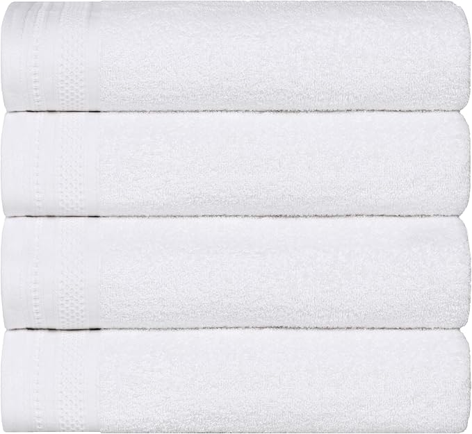 Superior Honeycomb Cotton Medium Weight Towels, for Guest Bath, Master Bathroom, Shower, Quick Dry, Adults, Home Essentials, Textured Waffle Border, Towel Set, Bath Towels, Set of 4, White