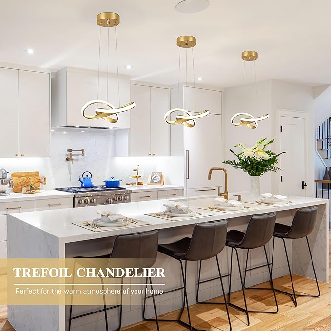 Modern LED Chandelier Contemporary Pendant Lighting Ring Light Fixture Gold with 4500K and 59in Height Adjustable Hanging Lamp for Kitchen Island Hallway Foyer Closet Corridor