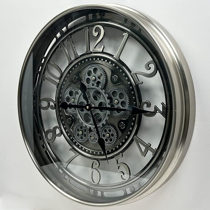 DORBOKER Moving Gears Wall Clock Large Modern Metal Clocks for Living Room Decor, Industrial Steampunk Unique Vintage Rustic Decorative Clock for Home Farmhouse Office, 28 Inch,Gunmetal Arabic