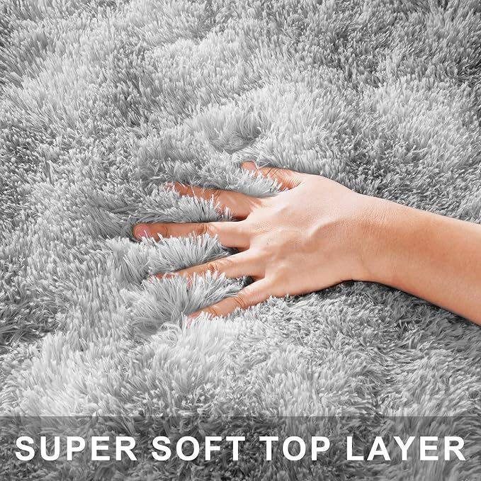 Area Rugs for Bedroom Living Room, 4x6 Soft Large Fluffy Fuzzy Shag Plush Furry Carpet, Soft Indoor Floor Mat for Kids Nursery Home Dorm Office Decor Aesthetic, Tie Dyed Grey
