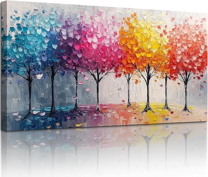 crmotu Colorful Trees Wall Art, Abstract Forest Large Wall Decor, Nature Landscape Canvas Paintings, Modern Trendy Pictures for Living Room Bedroom Bathroom Office, Home Decoration Prints 20x40 Inch