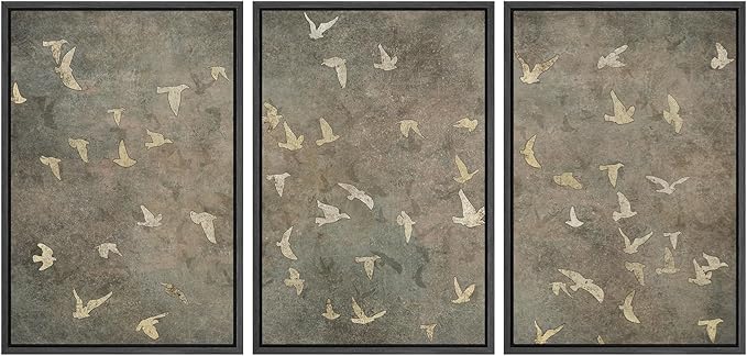 SIGNWIN Framed Canvas Print Wall Art Set Abstract Golden Birds in Flight Illustrations Modern Art Decorative Rustic Calm/Zen for Living Room, Bedroom, Office - 16"x24"x3 Black