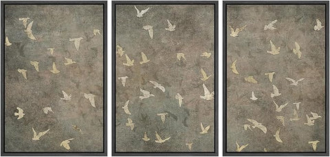 SIGNWIN Framed Canvas Print Wall Art Set Abstract Golden Birds in Flight Illustrations Modern Art Decorative Rustic Calm/Zen for Living Room, Bedroom, Office - 16"x24"x3 Black
