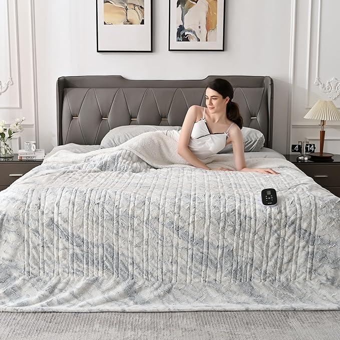 WOOMER Heated Blanket Full Size Electric Blanket 77"x 84", Soft Faux Fur Fast Heating Blanket, 10 Heating Levels & 0.5-12H Auto Off, Over-Heat Protection, ETL Certification