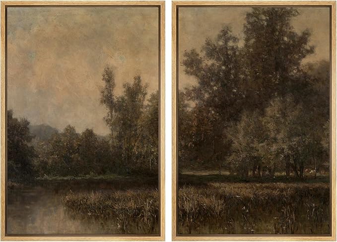 MUDECOR Framed Canvas Print Wall Art Wildflower Meadow Romantic Impressionist Floral Landscape Illustrations Modern Art Decorative Bohemian Chic for Living Room, Bedroom, Office - 24"x36"x2 Natural