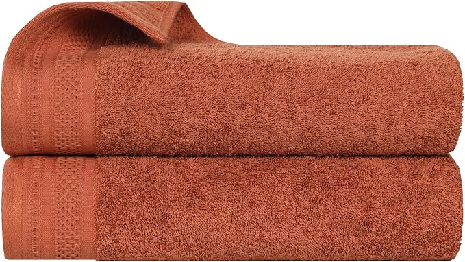 Superior Honeycomb Cotton Medium Weight Towels, for Bathroom, Shower, Spa, Pool, Quick Dry, Adults, Home Essentials, Textured Waffle Border, Oversized Large Towels, Bath Sheets, Set of 2, Rust