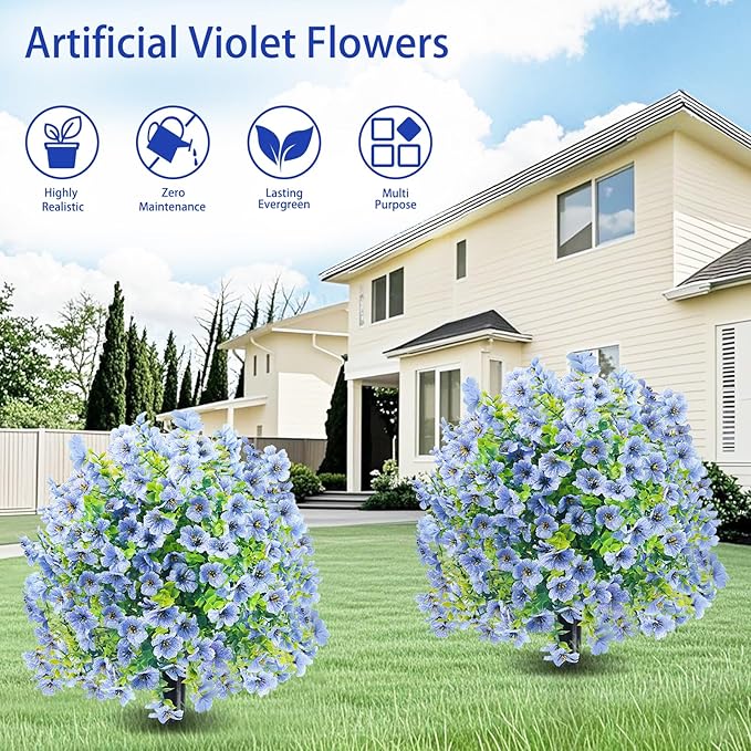 Front Porch Decor Artificial Flower Tree 2Pcs Blue - Realistic Faux Flowers for Outdoor Planters with Ground Spike, Indoor Staircase Landings or Outdoor Porch Decor