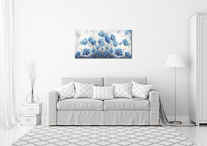 Blooming Blue Flowers Plants Wall Art Decor Artwork for Bedroom (30x60 Inches)