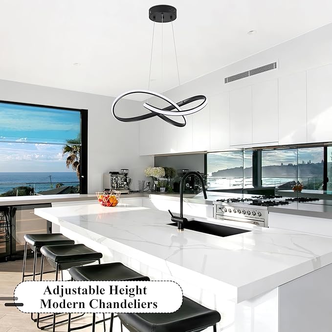 LED Chandelier Modern Pendant Light Contemporary Chandelier Ring Light Fixture Black with 3000K-6000K Dimmable Remote Control and 79in Height Adjustable for Dining Room Bedroom Living Room