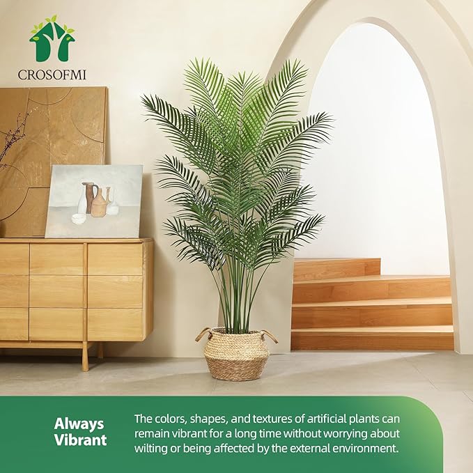 Artificial Palm Tree 6Ft Faux Dypsis Lutescens-Tall Fake Plants with Adjustable Branches,No Maintenance,Tropical Palm Tree for Indoor Decor - Ideal for Living Room,Office,Commercial Spaces,2pcs