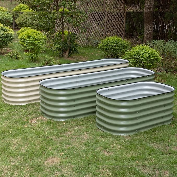 MFSTUDIO Galvanized Raised Garden Bed Kit Outdoor Planter Raised Beds Oval 17" Tall Metal Planter Box for Vegetables Flower Herbs, 3.5x2x1.4FT