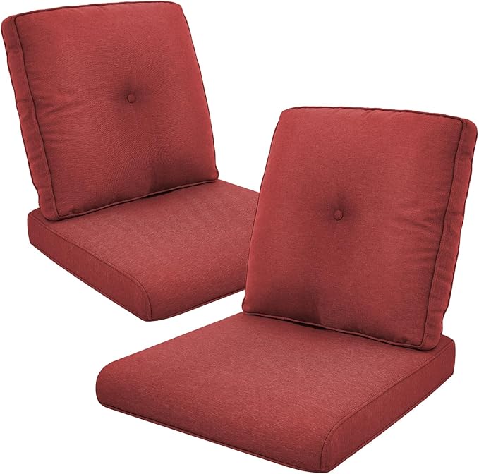 Patio Cushions for Outdoor Furniture - 22×24 Inches High Back and Deep Seating Outdoor Cushion for Patio Chairs Sofa Couch Loveseat Water Resistant(Red/2 Set/Button)