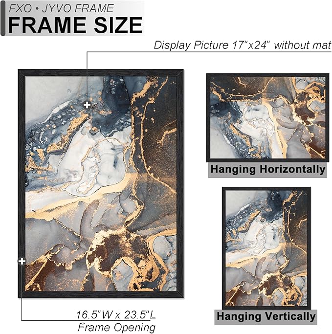 Engineered Wood 17x24 Picture Frame Set of 6, Black Frame for 17 x 24 Inch Picture Poster Photo, Light Weight 17 by 24 Frame with Wood-grain for Wall - 6 Pack/Black/17 x24