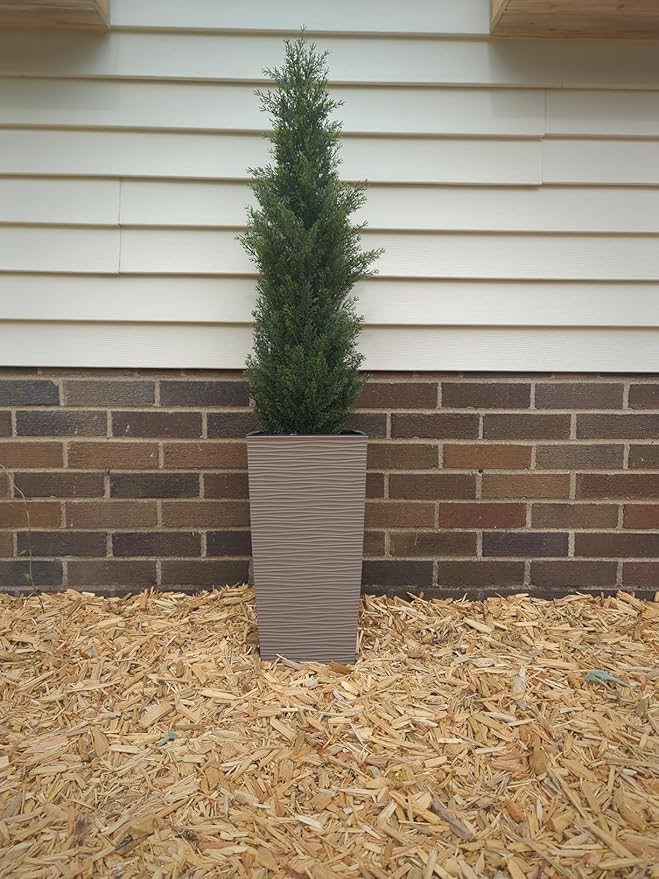 COMUSTER 4FT Artificial Cedar Topiary Trees for Outdoors Potted Fake Cypress Trees Faux Evergreen Plants for Home Porch Decor Set of 2