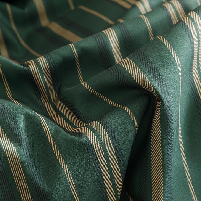 CLOTHKNOW Green Striped Full Comforter Set 3Pcs Green Khaki Black Bedding Comforter Sets Ticking Farmhouse Comforter Full Hunter Green Comforter Soft Boho