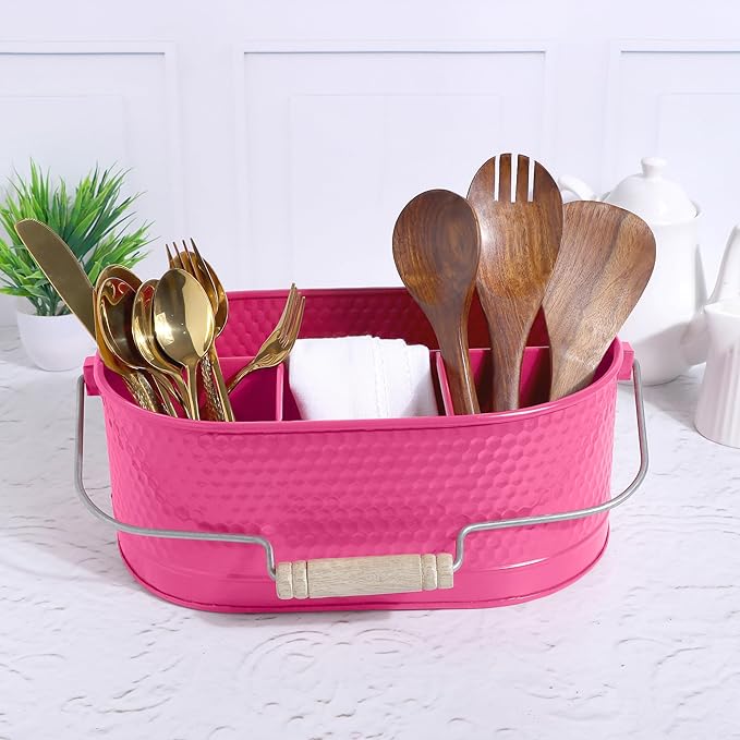 Alpha Living Home Silverware Organizer - Heavy Duty Metal Kitchen Drawer & Utensil Organizer, Drawer Organizer for Forks, Knives, Multipurpose Kitchen Organizers and Storage Solution (Pink)