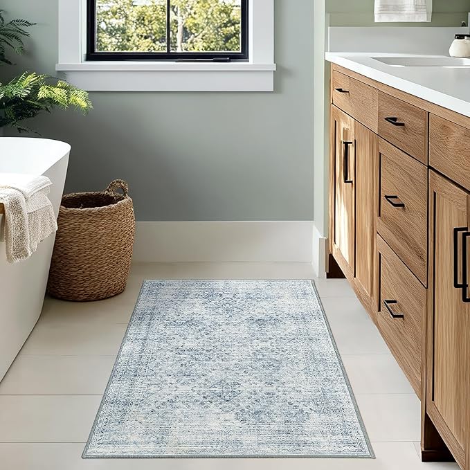 MIULEE 2x3 Washable Entry Rug Door Mat Indoor Entrance, Small Rug for Kitchen Bathroom Bedroom, Non-Slip Stain Resistant Throw Carpet Boho Entryway Decor, Blue