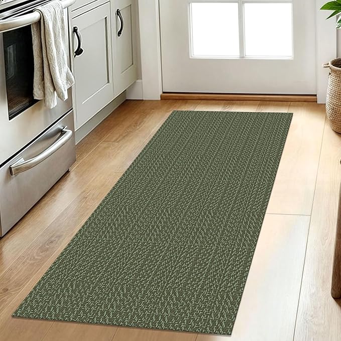 IOHOUZE Washable Runner Rug 2x5 Non Slip Runners for Hallways Entryway Runner Indoor, Kitchen Throw Rug Woven Cotton Floor Carpet for Hall Entrance Bedroom, Olive Green/Dusty Green