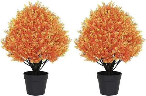 24" Faux Cedar Trees for Outdoor Planters, Set of 2 Artificial Topiary Ball Plants UV Resistant, Fake Bushes & Shrubs for Front Porch, Patio, Fall Decor