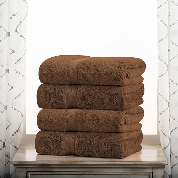 BNM Egyptian Cotton Heavyweight Towels, Ideal For Shower, Spa, 800 GSM Bath Towels, Highly-Absorbent, Luxury Bathroom Decor, Ultra-Soft Plush Home Basics, Bath Towel Set of 4, Chocolate Dark Brown