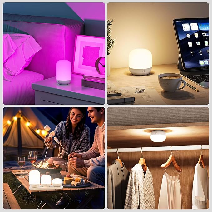 SUNMORY Rechargeable Night Light, Table Lamp for Bedroom, Dimmable Bedside Lamp with Magnetic Charging Station, Small Nightstand Lamp, LED Lights with 12 RGB Colors, Timer & Remote Control