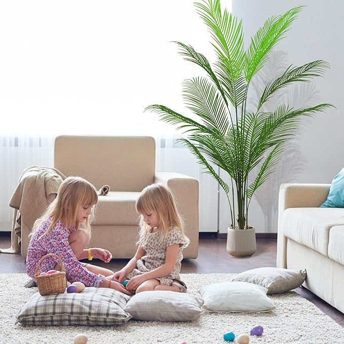 6FT Artificial Palm Tree – Realistic Faux Tropical Plant with UV-Resistant Leaves, Maintenance-Free Indoor Outdoor Palm Plant for Home Office Patio Décor