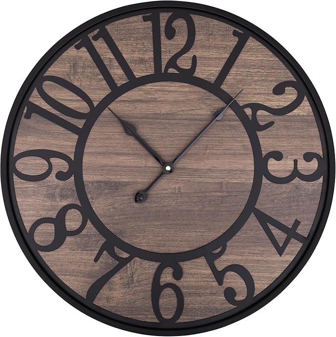 LEIKE Large Wall Clock,Non Ticking Silent,Battery Operated Big Round Modern Wood Wall Clocks for Living Room, Bedroom,Dinning Room,Farmhouse,Office, Retro Home Decor-20 Inch/50CM-Black-Arabic Number