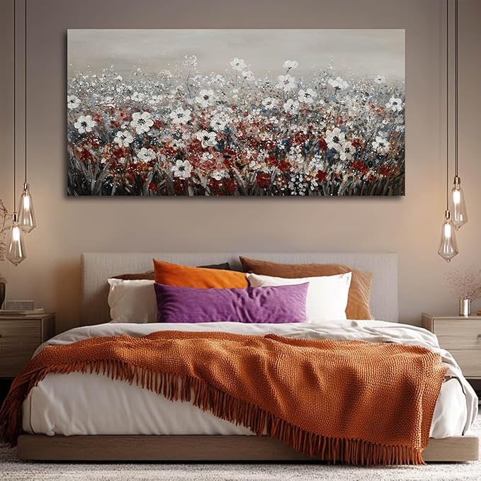 NBAODAN Wildflowers Wall Decor Bedroom White Floral Artwork Landscape Wall Pictures for Home 29"x 58" Large Canvas Wall Art for Living Room Ready to Hang