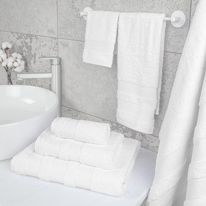 American Soft Linen Salem Turkish Bath Towel Set, 100% Cotton 600 GSM 6 Piece Towels for Bathroom, 2 Bath Towels 2 Hand Towels 2 Washcloths, White