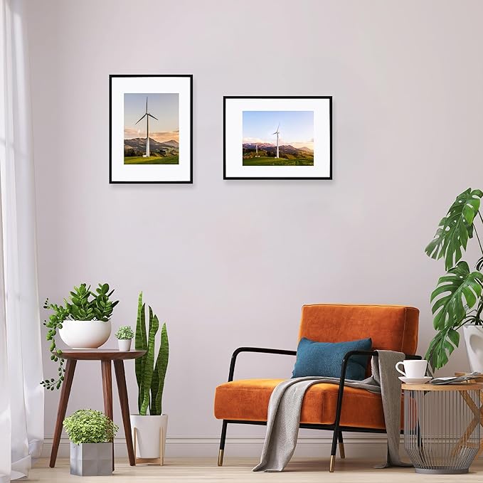 12x16 Metal Picture Frame Set of 2, 12 x 16 Aluminum Photo Frames with 8.5x11 Mat - Sawtooth Hangers, Spring Clips for Wall Mounting Horizontal and Vertical(Black)