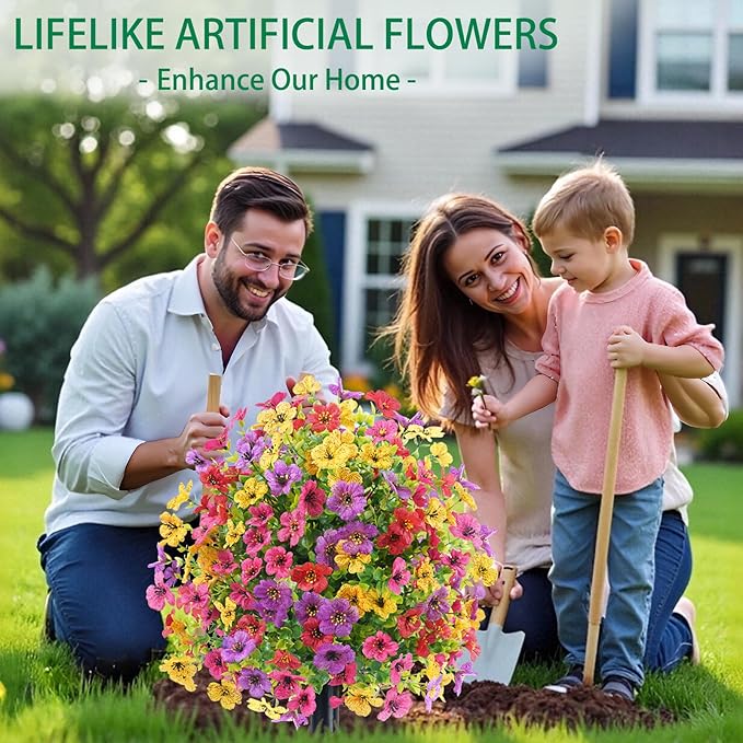 23.6'' Artificial Shrubs for Outdoors with Ground Spike, Realistic UV Resistant Artificial Outdoor Plants for Wedding, Birthday, Parties, Home Celebrations (2 Pcs Mixed)