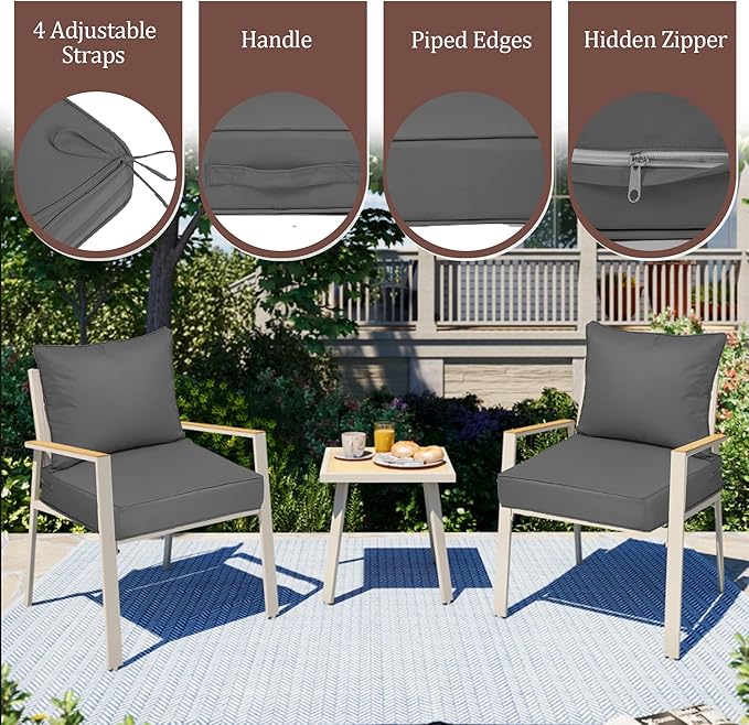 Waterproof Outdoor Chair Cushion Set of 4, 22x22x4 IN Deep Seat Patio Cushions with Fade Resistant Removable Cover,Outdoor Cushions for Patio Furniture with Ties&Handle for Chair Sofa Couch,Dark Gray