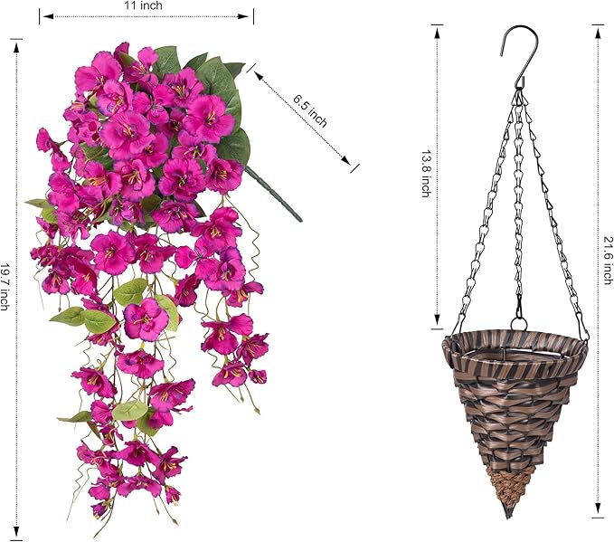 Ivydale Artificial Faux Hanging Flowers Plant Baskets for Outdoors Decoration, Fake Hibiscus UV Resistance Realistic Silk Flower for Outside Home Patio Porch Balcony Garden Wedding, Fuchsia