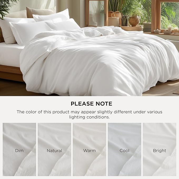 Bedsure 100% Washed Cotton Duvet Cover Cal King - Natural White Minimalist Cotton Duvet Cover Linen Like for All Seasons - GentleSoft™ Plain Simple Bedding, 3 Pieces (White, California King, 104"x98")