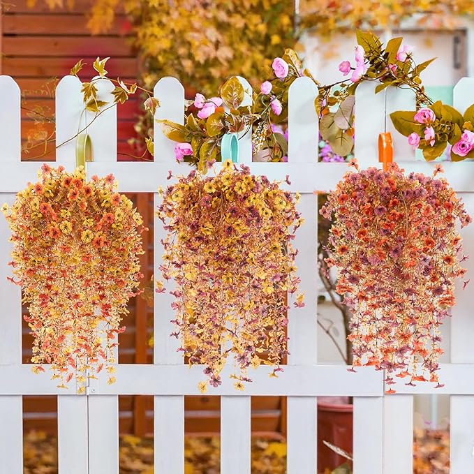 Hoteam 48 Pack Artificial Fall Hanging Flowers Plants for Outdoors Autumn 30 Inch UV Resistant Fake Plastic Faux Plants Bulk for Planter Porch Patio Yard Garden Wedding Wall Indoor
