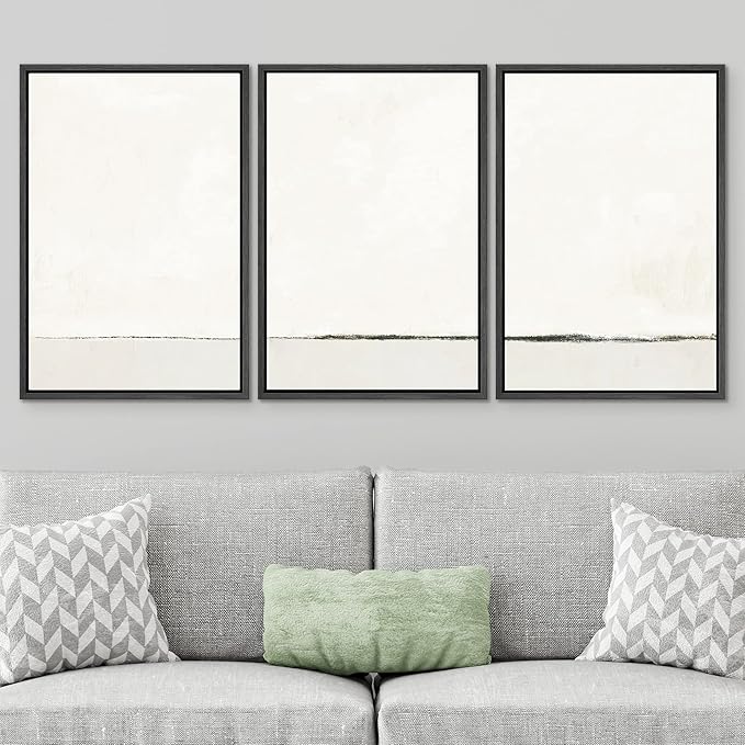SIGNWIN Framed Canvas Print Wall Art Set Duotone Gray White Grunge Pastel Landscape Shapes Abstract Illustrations Modern Art Decorative Nordic Zen for Living Room, Bedroom, Office - 16"x24"x3 Black