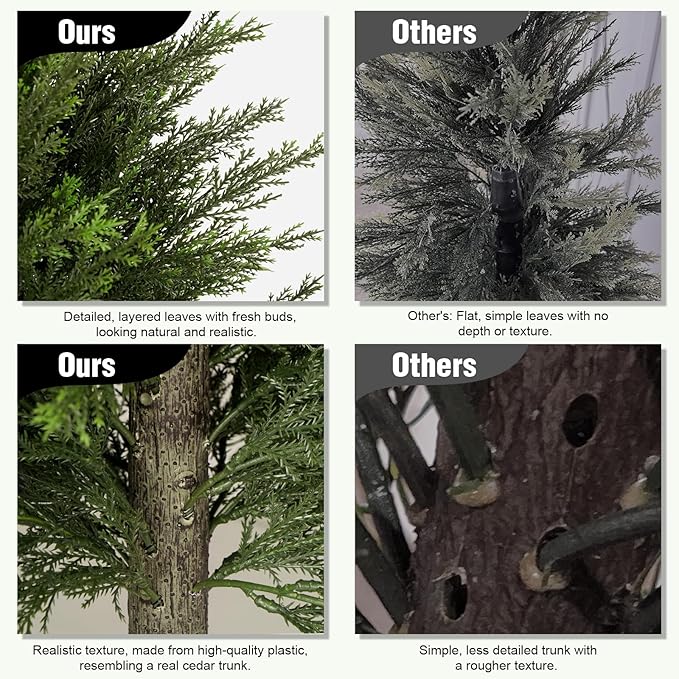 3FT Artificial Cedar Trees Set of 2, Realistic Faux Evergreen Topiary Bushes Plants, Outdoor Potted Fake Cypress Shrubs for Front Porch Garden Home Living Room Decor
